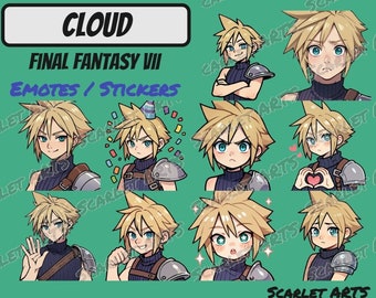 Cloud Final Fantasy VII FF7 Emotes / Stickers - Anime Chibi style - Twitch, Youtube, Discord emotes