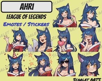Ahri League of Legends Emotes / Stickers - Anime Chibi style - Twitch, Youtube, Discord emotes
