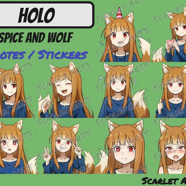 Holo Spice and Wolf Emotes / Stickers - Estilo Anime Chibi - Twitch, Youtube, Discord emotes