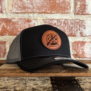 Hunting and Fishing stitched leather patch Hat, Richardson 112