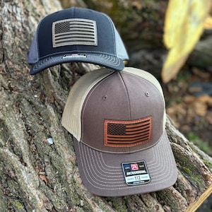 アメリカ国旗レザーパッチハット、リチャードソン112、トラッカー