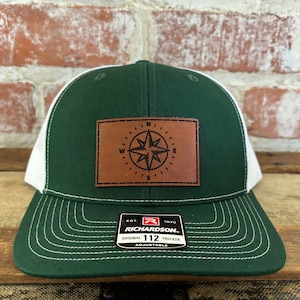 Compass leather patch Hat, Richardson 112, trucker hat