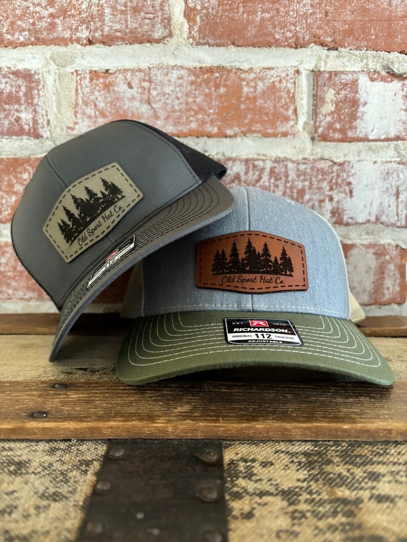 Evergreen Tree Line Leather Patch Hat, Richardson 112