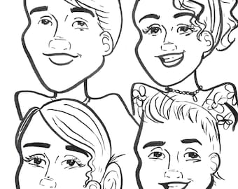Hand-Drawn Caricature Portrait: Custom Black & White Cartoon (Digital File)