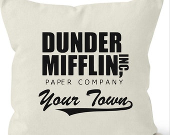 Custom Dunder Mifflin Pillow, The Office Pillow with Personalized Town/City Name, Dunder Mifflin Pillow, Office Pillow, Office Gift