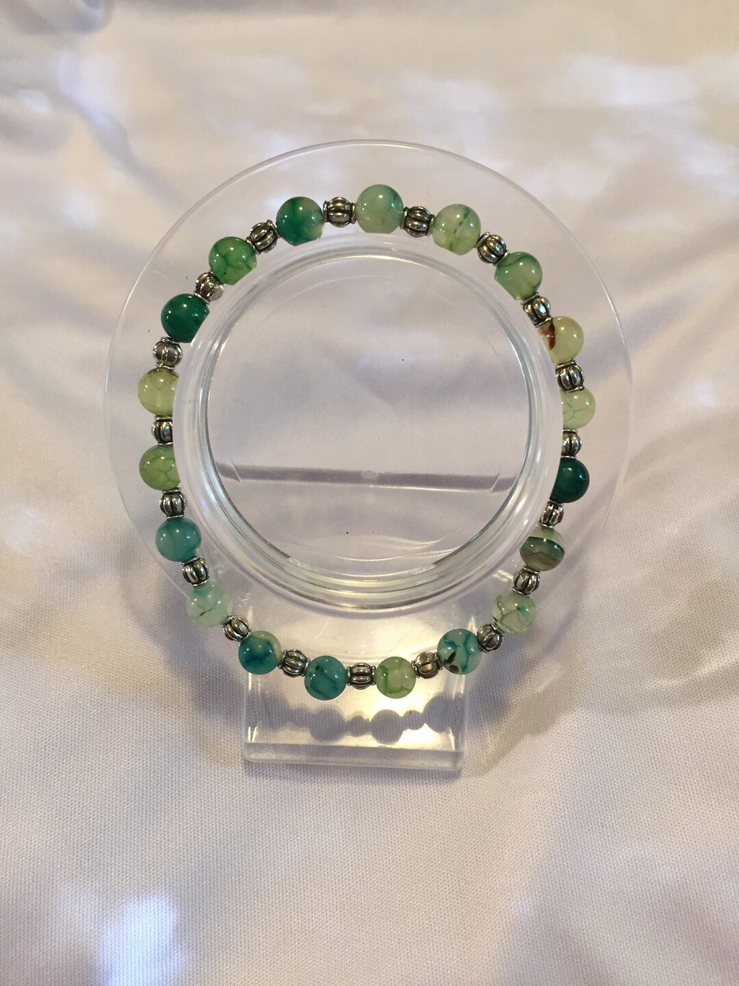 Green Agate and Pearl Charm Bracelet