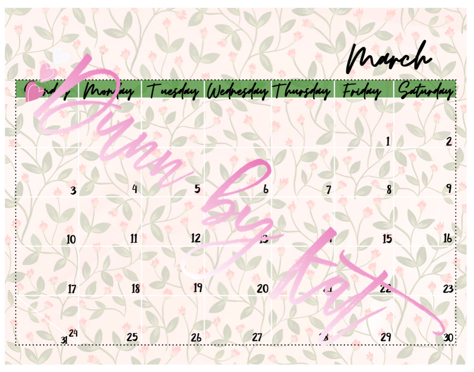 March 2024 printable calendar etsy