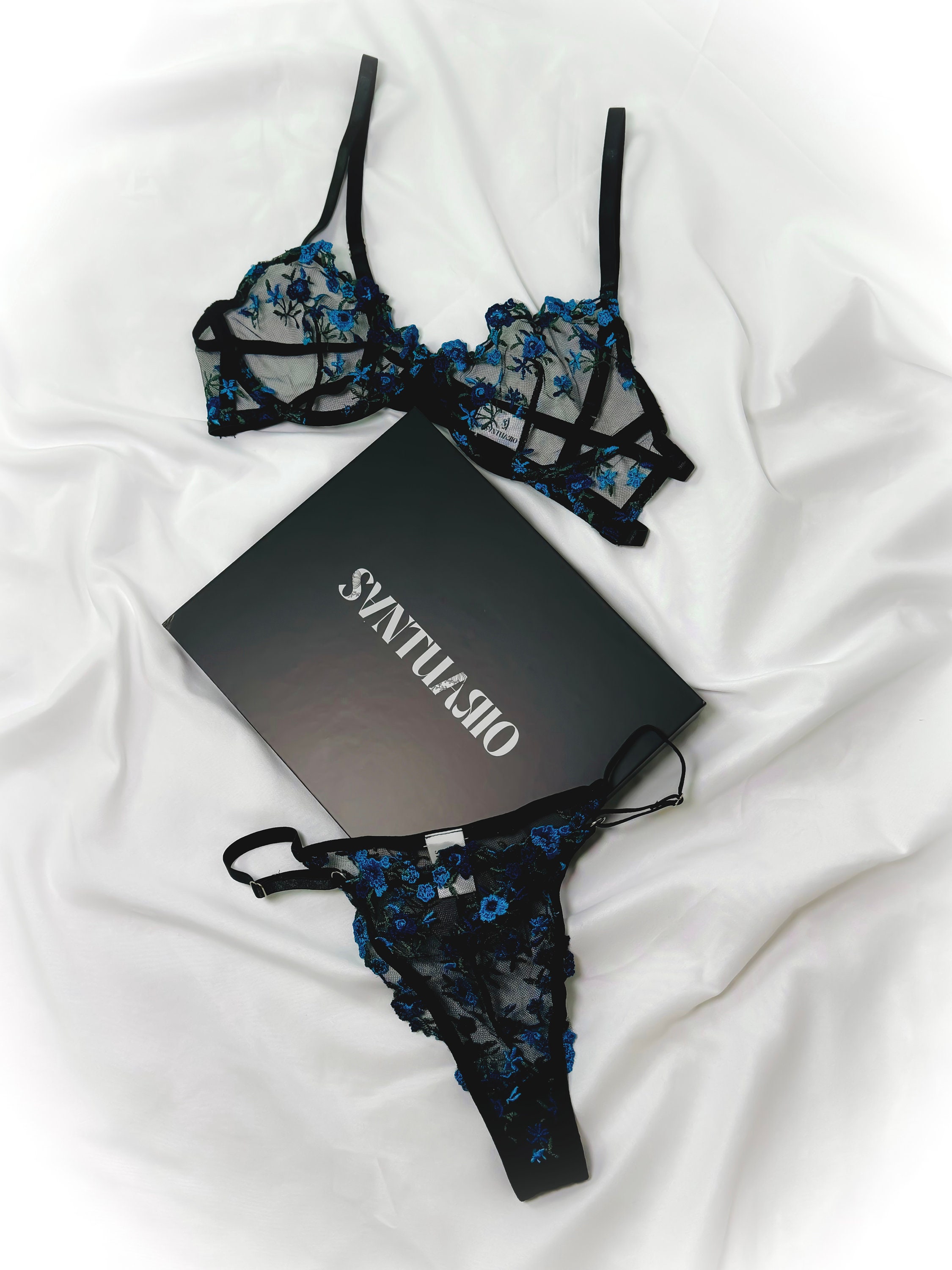 Black & Blue Rose Lingerie Set - Etsy
