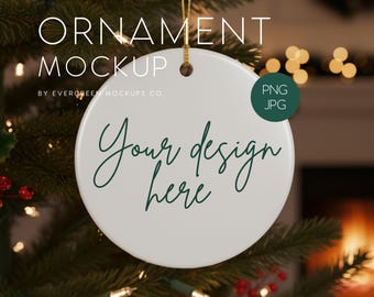 Keramisch rond kerstornamentmodel | Feestdecoratie PNG- en JPG-sjabloon voor POD