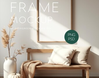 Mockup voor een fotolijst voor de entree in herfststijl: rustieke Halloween-wanddecoratie (digitale download in PSD- en PNG-formaat)