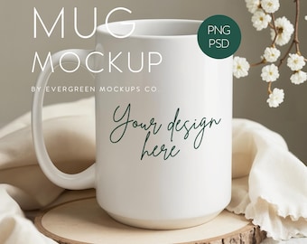 Minimalistische mockup van een keramische mok: 440 ml. PSD & PNG (digitale download)