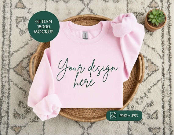 Gildan 18000 Light Pink Mockup, Boho Sweatshirt Flat Lay (Digital Downloads)