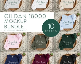Gildan 18000-sweater platliggend mockupbundel | Boho minimalistische truisjabloon voor POD