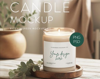 Minimalistische transparante POD-kaars mockup | Digitale stockfoto voor boho-fotografie | PSD & PNG