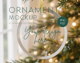 Mockup van een kerstornament | Ronde glazen hangende kerstdecoratie | PSD + PNG Smart Object Scene