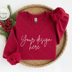 Christmas Sweatshirt Mockup, Gildan 18000 Cardinal Red (Digital Downloads)