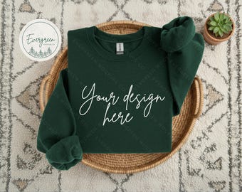 Gildan 18000 Forest mockup, Boho sweatshirt flat lay (digitale downloads)