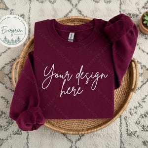 Gildan 18000 Maroon Mockup, Boho Sweatshirt Flat Lay (Digital Downloads)
