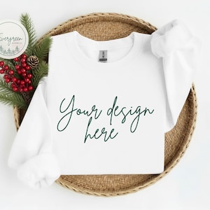 White Christmas Sweatshirt Mockup, Gildan 18000 (Digital Downloads)