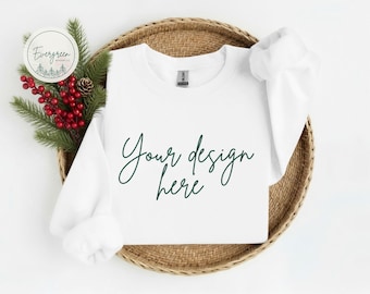 White Christmas Sweatshirt Mockup, Gildan 18000 (Digital Downloads)