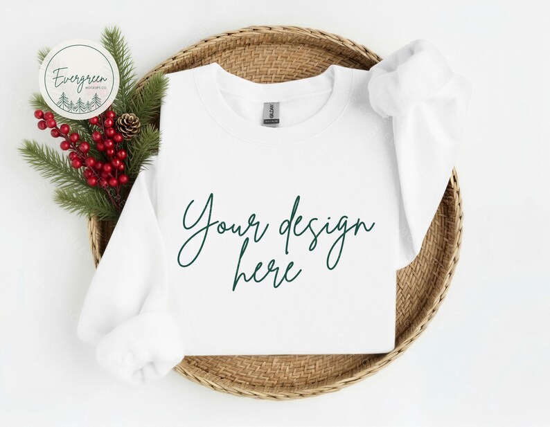 White Christmas Sweatshirt Mockup, Gildan 18000 (Digital Downloads) image 1