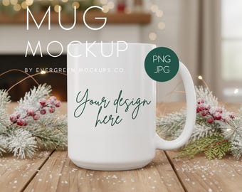 Mockup kerstkeramische mok, vakantiebeker van 15 oz voor productfotografie voor de feestdagen