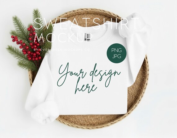 White Christmas Sweatshirt Mockup, Gildan 18000 (Digital Downloads)