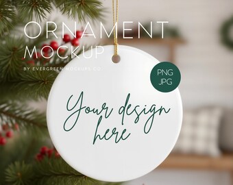Keramisch kerstornament | Feestdecoratie PNG- en JPG-sjabloon voor POD