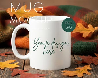 Mockup herfstmok, keramische beker van 11 oz voor herfstproductfotografie