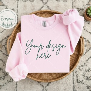 Gildan 18000 Light Pink Mockup, Boho Sweatshirt Flat Lay (Digital Downloads) image 1