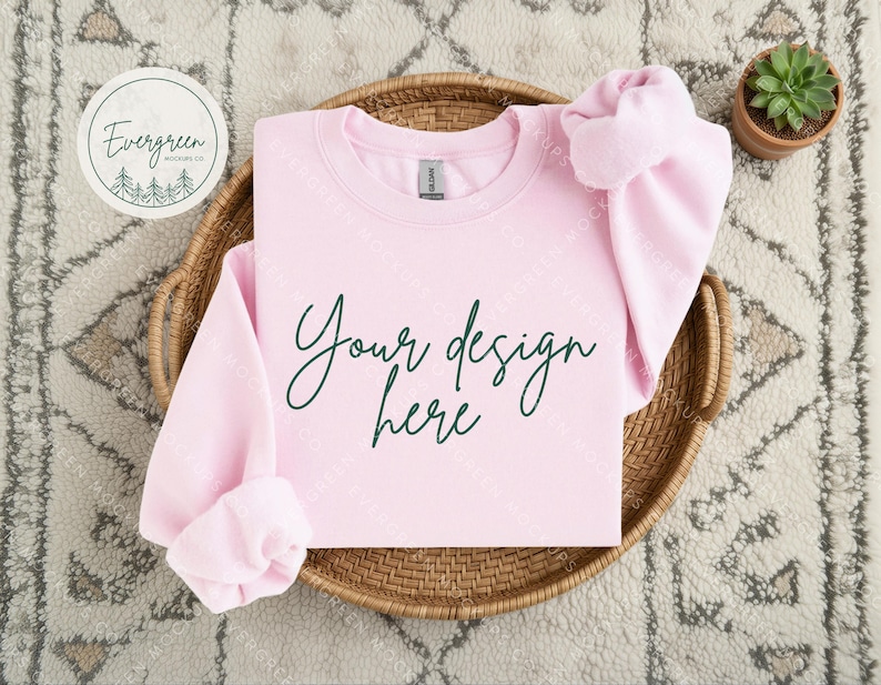 Gildan 18000 Light Pink Mockup, Boho Sweatshirt Flat Lay (Digital Downloads) image 1