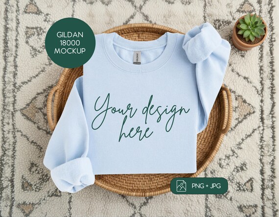 Gildan 18000 Light Blue Mockup, Boho Sweatshirt Flat Lay (Digital Downloads)
