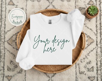 Gildan 18000 witte mockup, boho-sweatshirt plat gelegd (digitale downloads)