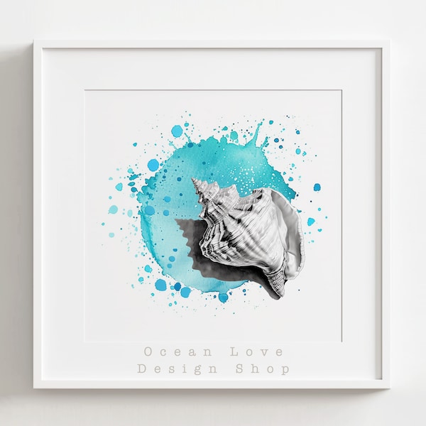 Watercolor conch drawing wall art for ocean lover gift conch Painting for Nursery Ocean decor conch print for kids bedroom aquarelle