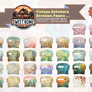 Vintage kortstondige afdrukbare envelop VOL 1, ongewenste tijdschrift afdrukbare envelop commercieel gebruik Instant digitale download bloemen afdrukbaar papier