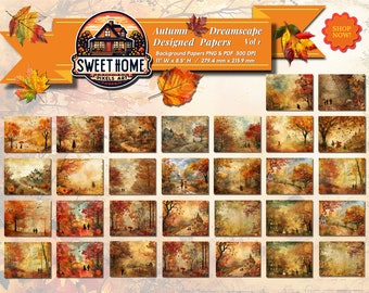Autumn Dreamscape Printable Papers VOL 1, 30 Background Papers Junk Journals Scrapbooking, Printable PNG PDF Digital Download Commercial Use