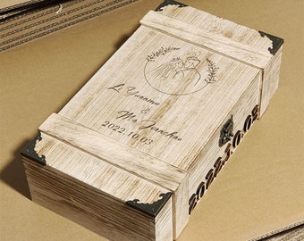 Scatola in legno per vino nuziale con incisione personalizzata con numero 3D, regalo personalizzato per testimoni dello sposo, scatola per proposte del testimone, scatola dei ricordi di nozze