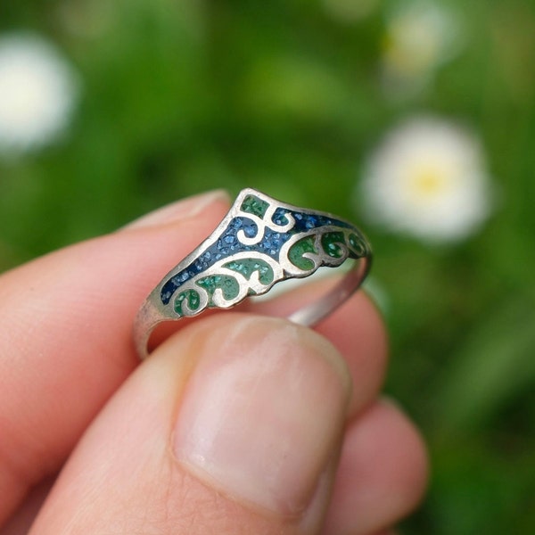 Vintage Mexican ring in silver and lapis lazuli and turquoise