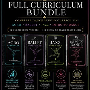 Puede incluir: Un paquete de plan de estudios digital para estudios de danza de Drage Designs, con cuatro cuadernos de espiral para Acro, Ballet, Jazz e Intro to Dance. Incluye 12 paquetes de estudio, 144 planes de clase listos para enseñar y cinco iconos.