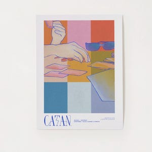 Siedler von Catan Spiel Kunst Poster - Retro rosa und blau Aquarell druckbare digitaler Download | Abstraktes Brettspiel Wanddeko-Unikat