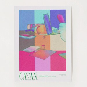 Siedler von Catan Spiel Kunst Poster - Retro rosa und blau Aquarell druckbare digitaler Download | Abstraktes Brettspiel Wanddeko-Unikat