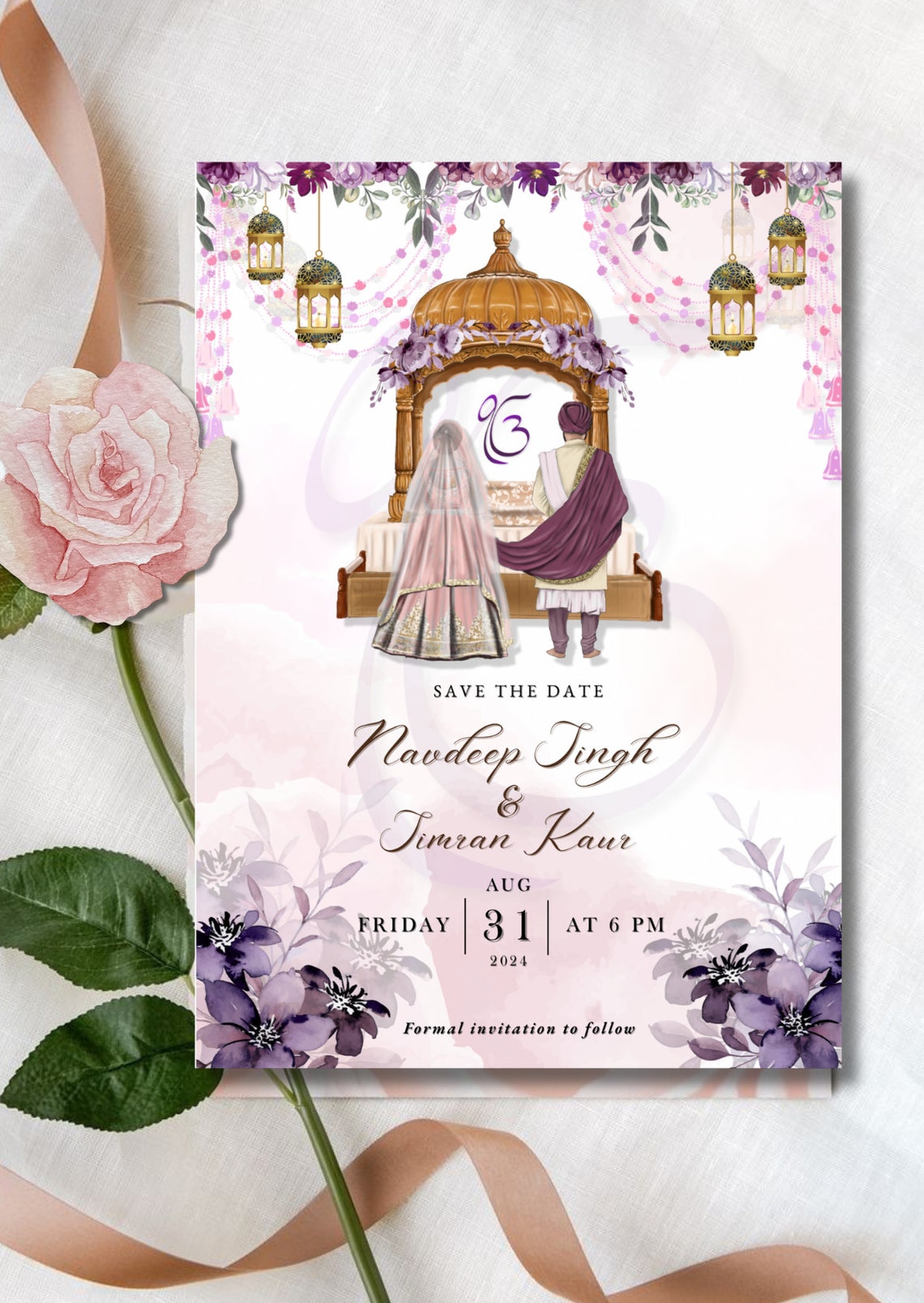 Save The Date Indian Wedding Templates Free INDIAN WEDDING Invitation TEMPLATE, Sikh Editable Save the Date