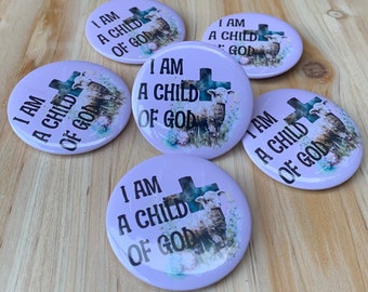 Christian pin buttons, 2.25 pinback button, 1.25 badge, personalized pin