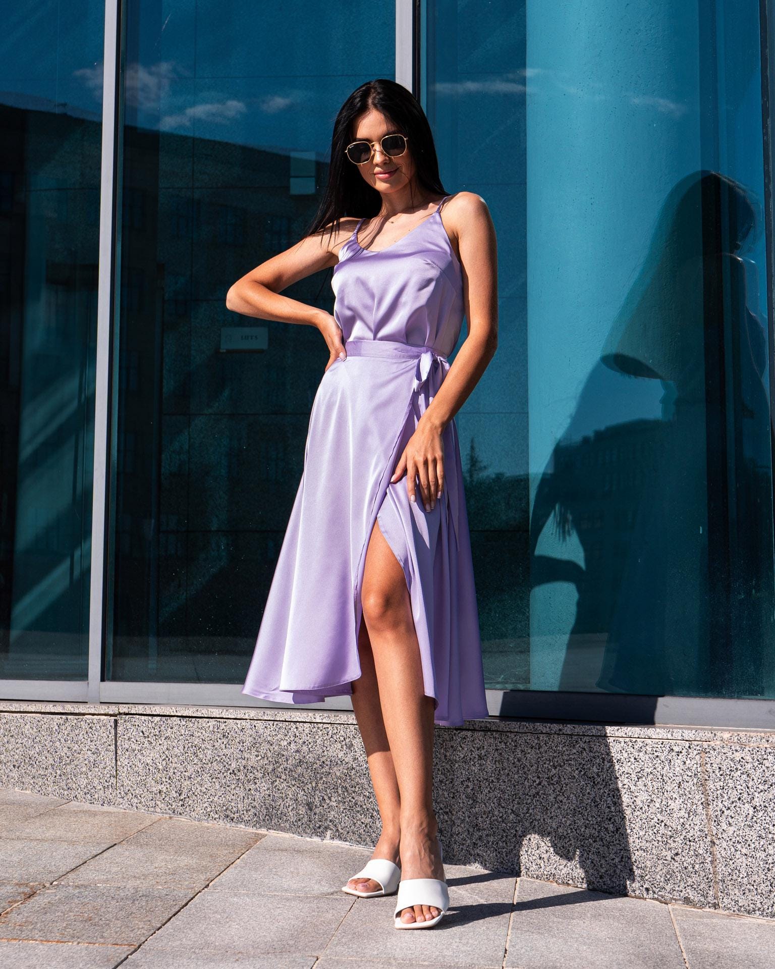 Color Morado Vestidos De Tela Pana Vestido Ajustado De Color Liso