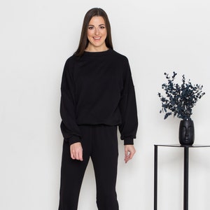 Black tracksuit Women,Oversize,High Waist,one size S-L,Spring Summer,Knit Cotton suit,Sweatshirt pants,sports suits in four colors,Loose fit