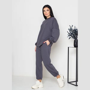 Tracksuit Women’s graphite color,Oversize,High Waist,one size S-L,Spring Summer,Knit Cotton suit,Sweatshirt and pants,Loose fit, sports suit