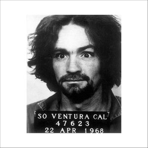 May include: Black and white mugshot of a man with long, dark hair and a beard. The mugshot is labeled "SO VENTURA CAL" and "47623 22 APR 1968".