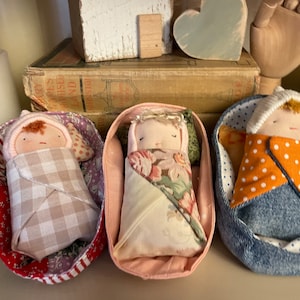 Pocket Bunting Baby with Bed, digital download pattern and tutorial, doll pattern, eco toy, stuffed toy pattern, sewing pattern, doll pdf