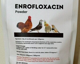 Enrofloxacin (generic form of Baytril) Powder For respiratory system, mycoplasma, salmonella and E-coli in Pet birds