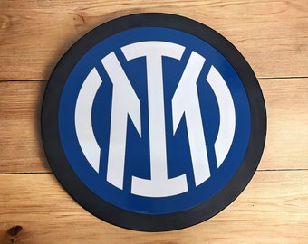 Wooden Inter Logo, Inter Milan Crest, 3D FC International Milan Wall Logo, Serie A, Inter coat of arms of Inter wooden frame